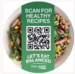 Example of the Let's Eat Balanced campaign sticker with a QR code 
